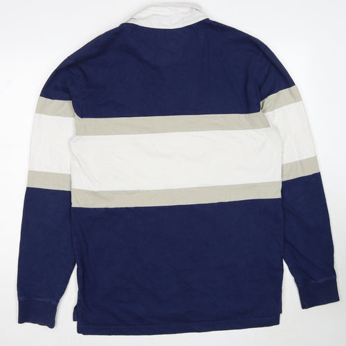 Mitchell & Ness Mens Blue Colourblock Cotton Polo Size L Collared Pullover - Hoyas