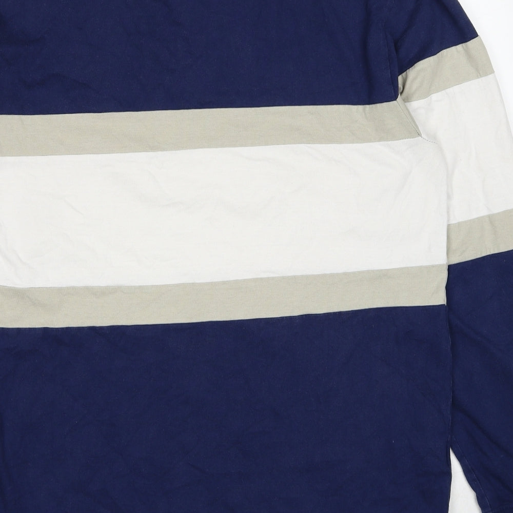 Mitchell & Ness Mens Blue Colourblock Cotton Polo Size L Collared Pullover - Hoyas