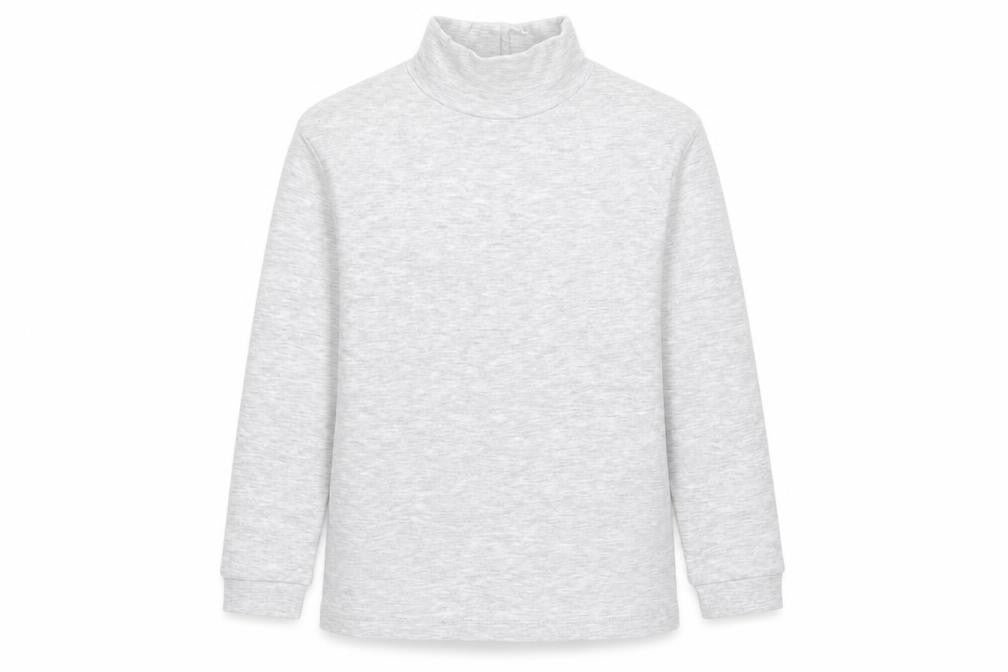 Front view of Marks & Spencer girls’ grey roll neck cotton jumper, size 8-9, years pullover