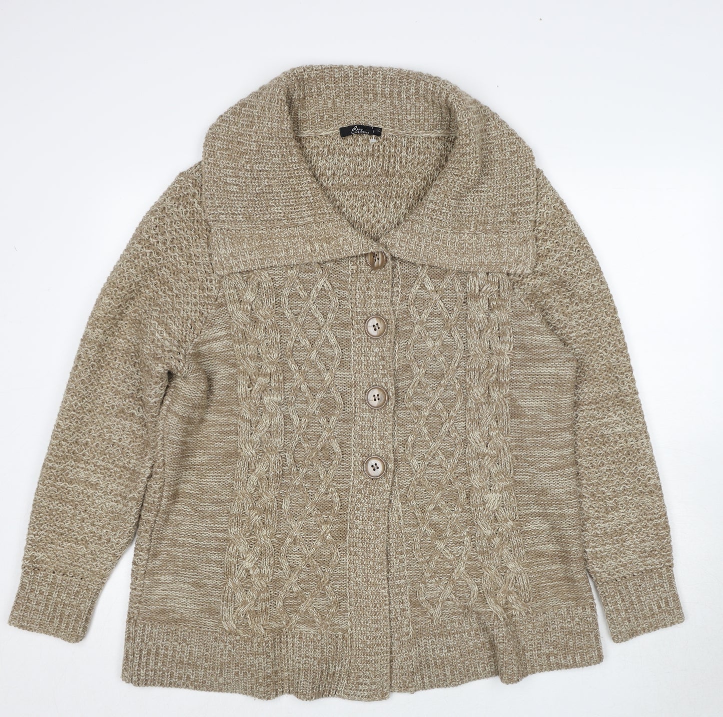 Bonmarché Womens Beige Collared Acrylic Cardigan Jumper Size L