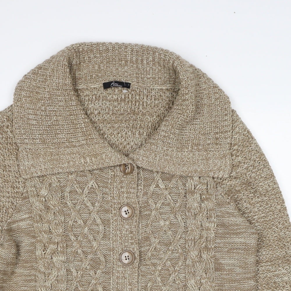 Bonmarché Womens Beige Collared Acrylic Cardigan Jumper Size L