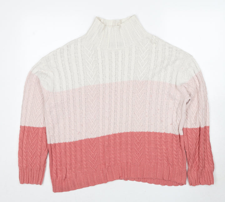 Marks and Spencer Womens Multicoloured High Neck Cotton Pullover Jumper Size M