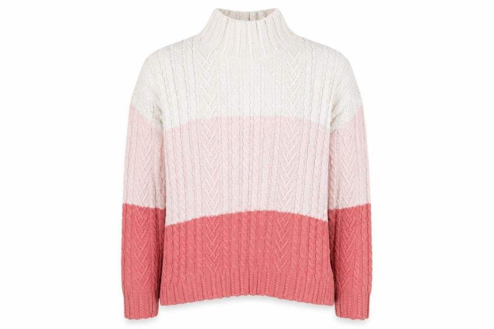 Front view of Marks & Spencer women’s multicoloured high neck cotton jumper, size M