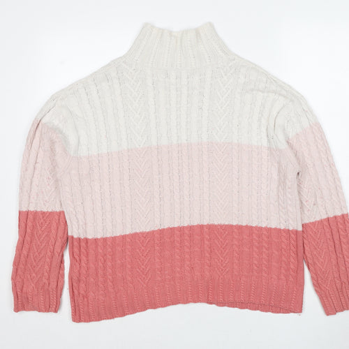 Marks and Spencer Womens Multicoloured High Neck Cotton Pullover Jumper Size M