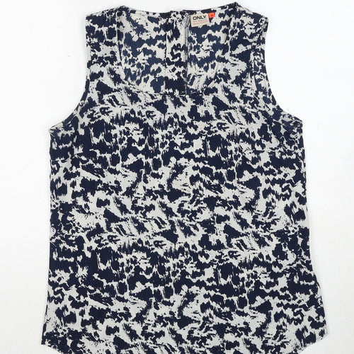Only Womens Blue Geometric Polyester Basic Tank Size 10 Scoop Neck