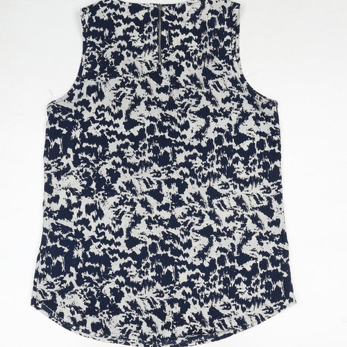 Only Womens Blue Geometric Polyester Basic Tank Size 10 Scoop Neck