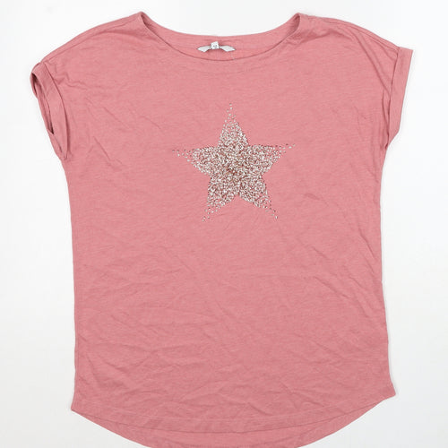 NEXT Womens Pink Cotton Basic T-Shirt Size 10 Round Neck - Star
