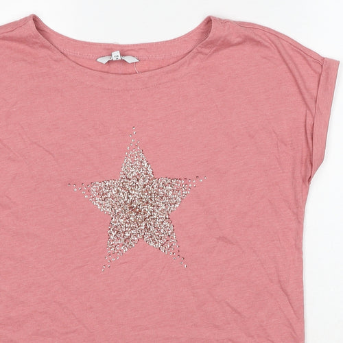 NEXT Womens Pink Cotton Basic T-Shirt Size 10 Round Neck - Star