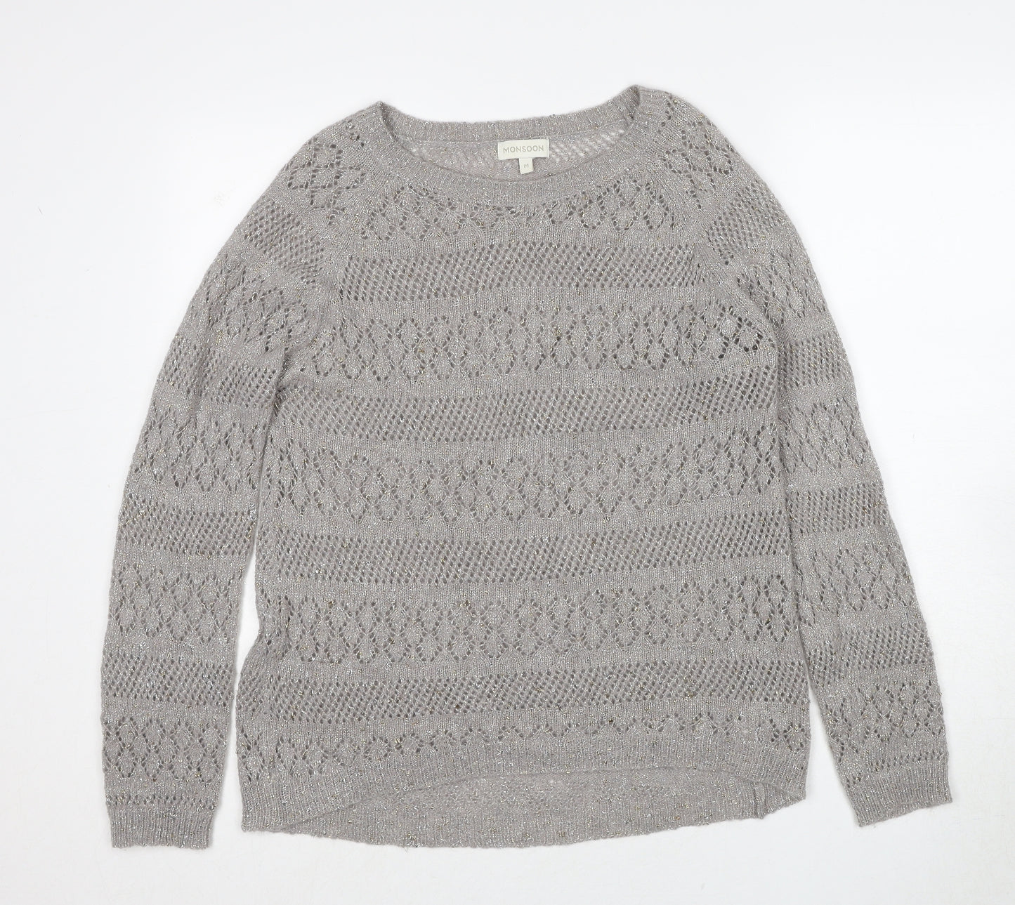 Monsoon Womens Grey Round Neck Acrylic Pullover Jumper Size M