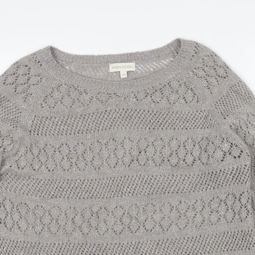 Monsoon Womens Grey Round Neck Acrylic Pullover Jumper Size M