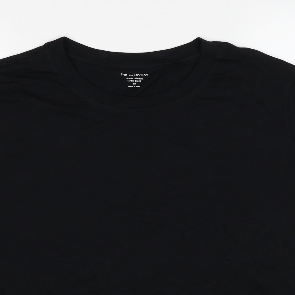 Marks and Spencer Womens Black Cotton Basic T-Shirt Size 18 Round Neck