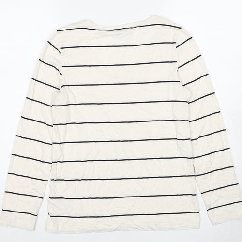 Autograph Womens White Striped Viscose Basic T-Shirt Size 12 Round Neck