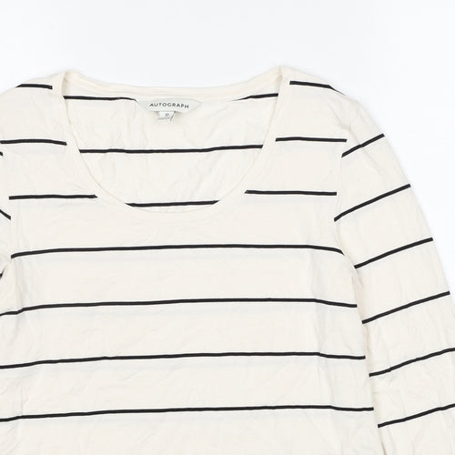Autograph Womens White Striped Viscose Basic T-Shirt Size 12 Round Neck