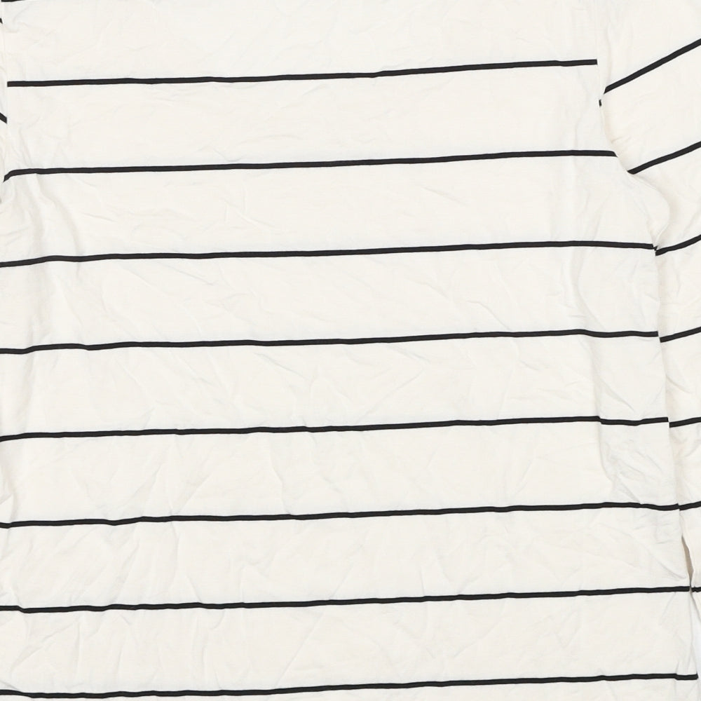 Autograph Womens White Striped Viscose Basic T-Shirt Size 12 Round Neck