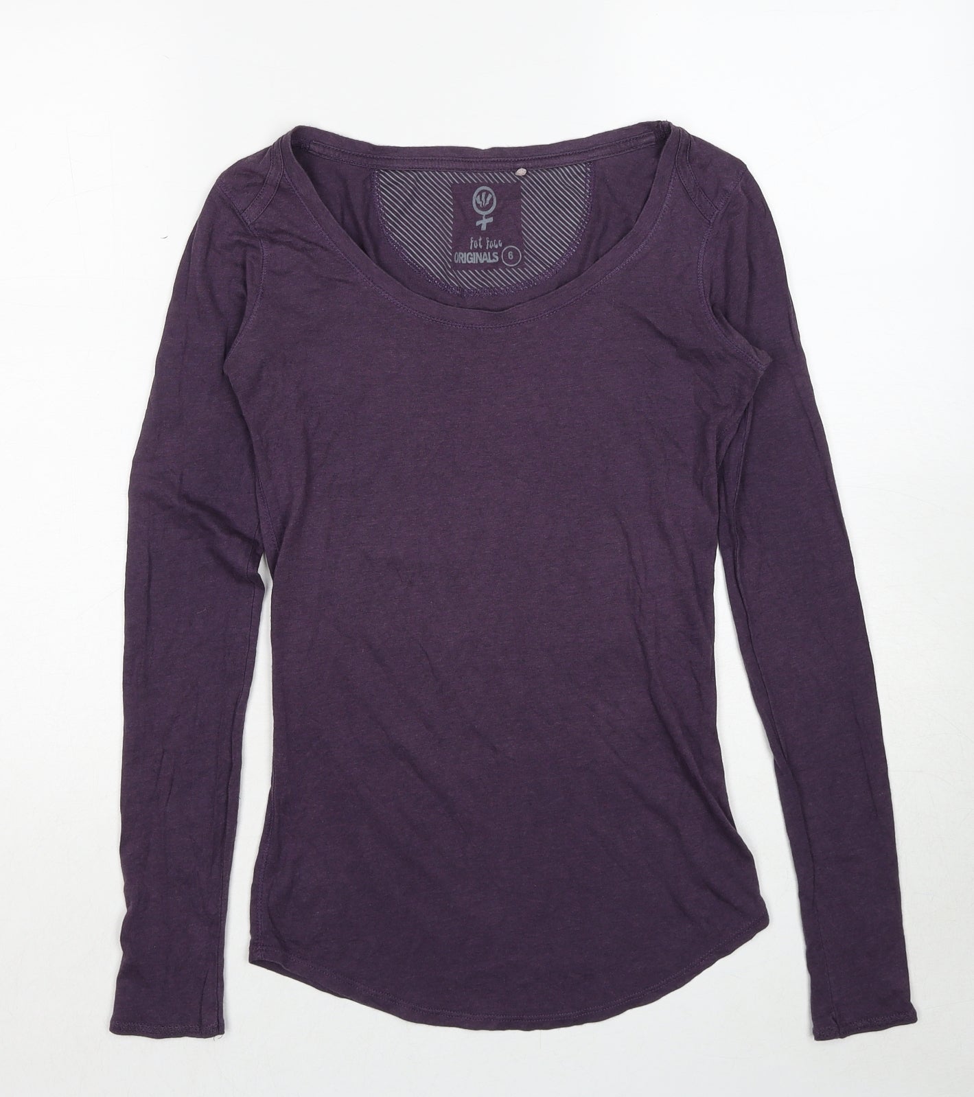 Fat Face Womens Purple Cotton Basic T-Shirt Size 6 Boat Neck