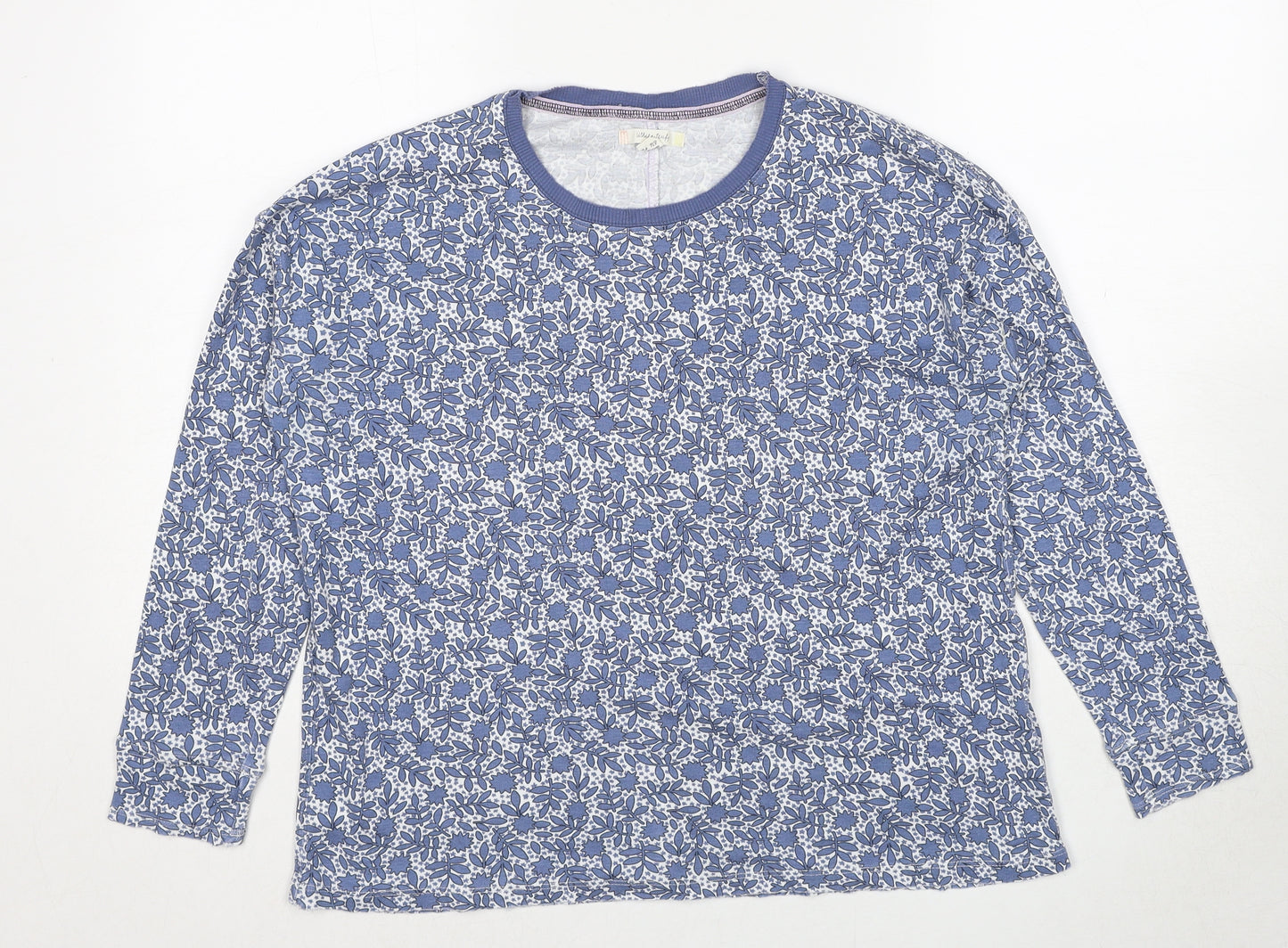 White Stuff Womens Black Floral Cotton Basic T-Shirt Size 12 Round Neck