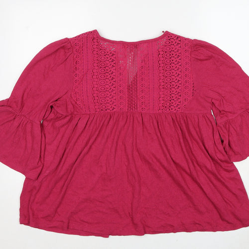 NEXT Womens Pink Cotton Basic Blouse Size 10 V-Neck - Lace Detail