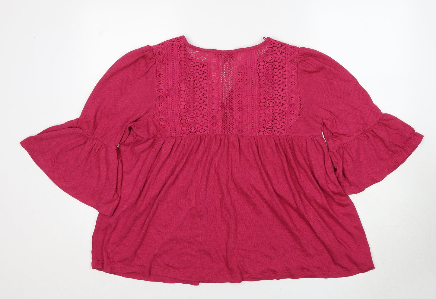 NEXT Womens Pink Cotton Basic Blouse Size 10 V-Neck - Lace Detail