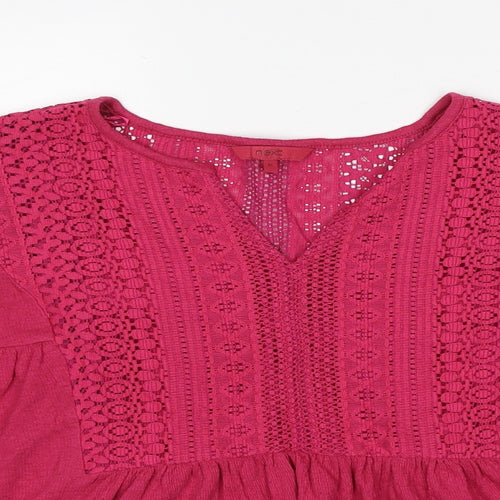 NEXT Womens Pink Cotton Basic Blouse Size 10 V-Neck - Lace Detail