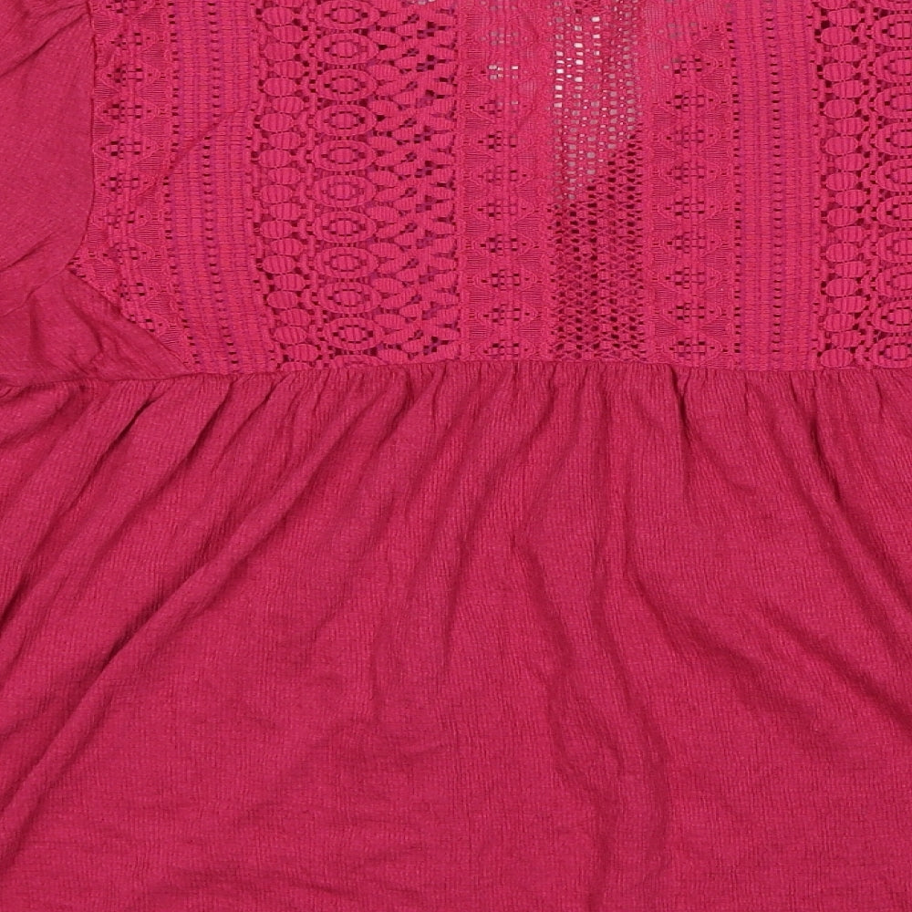 NEXT Womens Pink Cotton Basic Blouse Size 10 V-Neck - Lace Detail