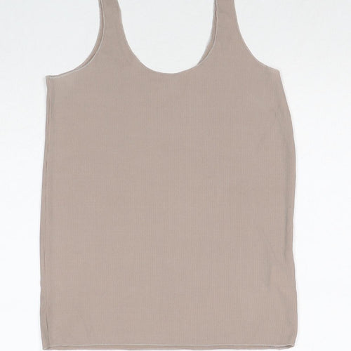 Zara Womens Beige Polyester Basic Tank Size S Round Neck