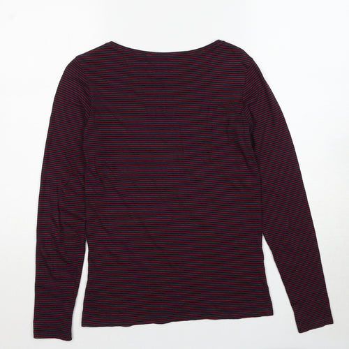 Fat Face Womens Red Striped Cotton Basic T-Shirt Size 8 Boat Neck