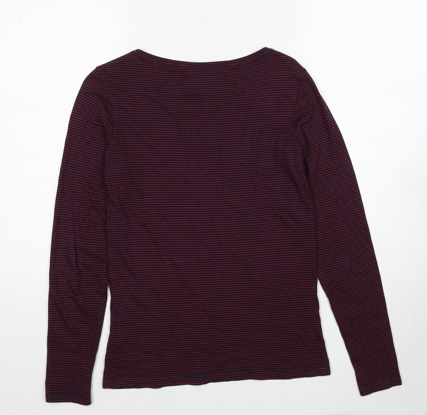 Fat Face Womens Red Striped Cotton Basic T-Shirt Size 8 Boat Neck