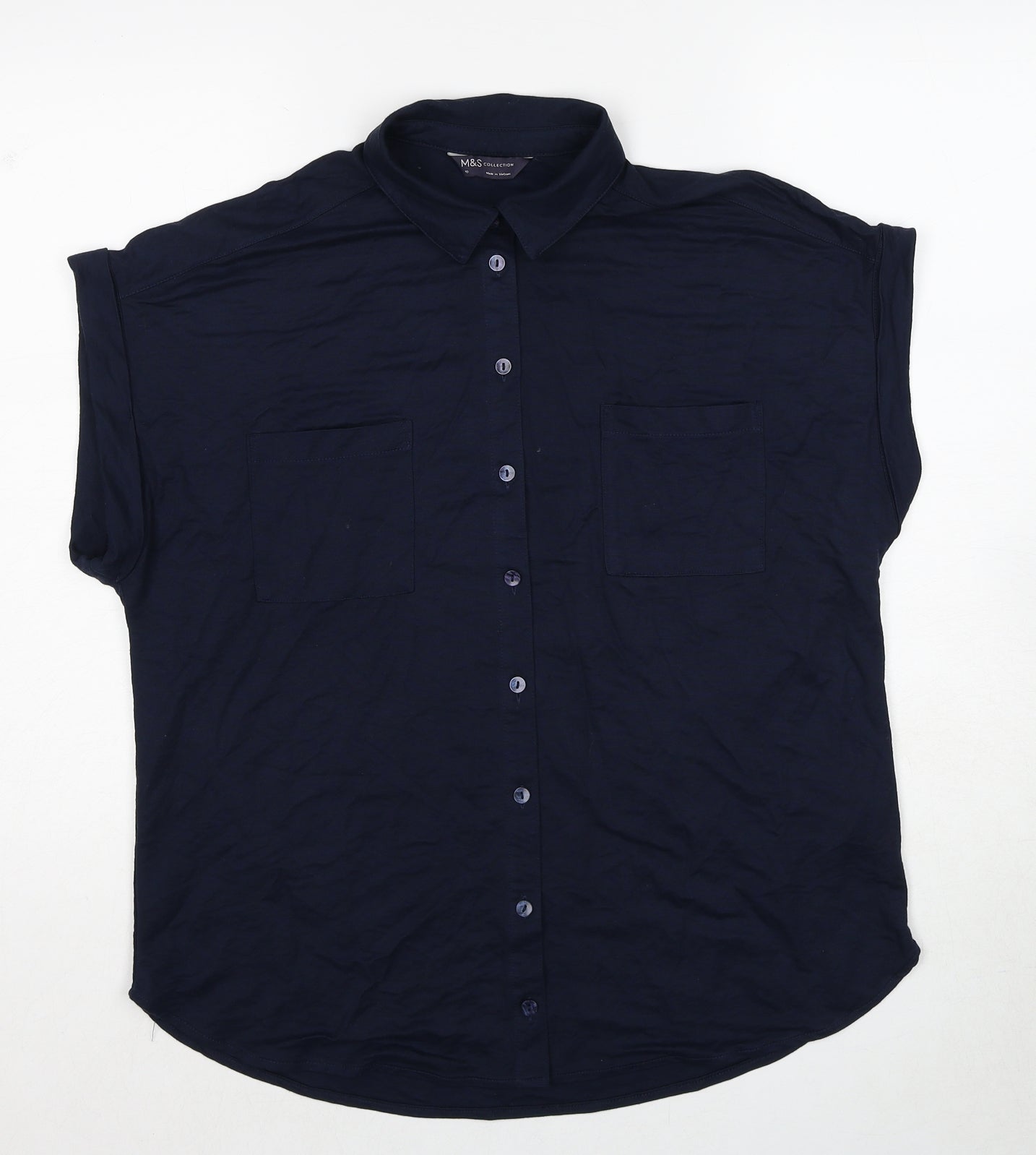 Marks and Spencer Womens Blue Viscose Basic Button-Up Size 10 Collared