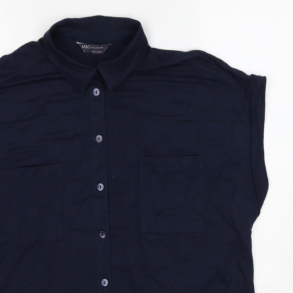 Marks and Spencer Womens Blue Viscose Basic Button-Up Size 10 Collared