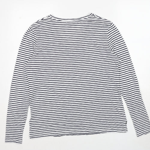 Superdry Womens White Striped Cotton Basic T-Shirt Size 14 V-Neck