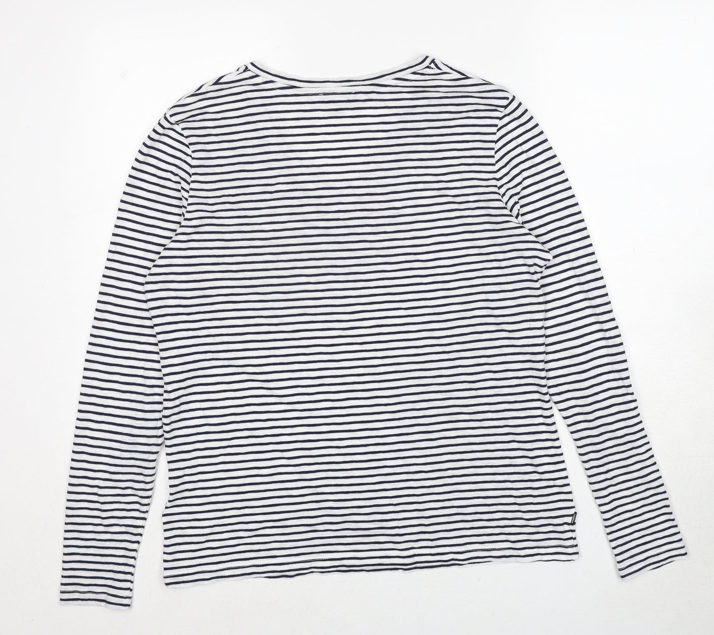 Superdry Womens White Striped Cotton Basic T-Shirt Size 14 V-Neck