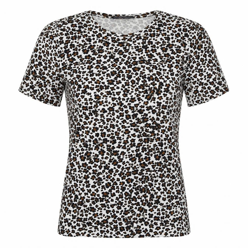 Marks and Spencer Womens Multicoloured Animal Print Cotton Basic T-Shirt Size 6 Crew Neck - Leopard Print