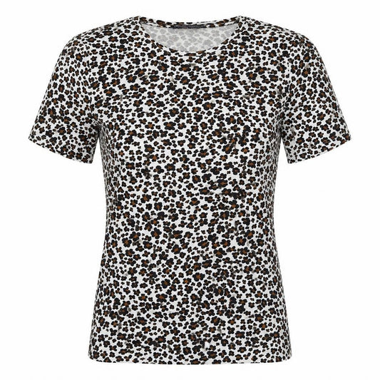 Front view of Marks & Spencer women’s multicoloured animal print cotton basic t-shirt, size UK 6, crew neck - leopard print