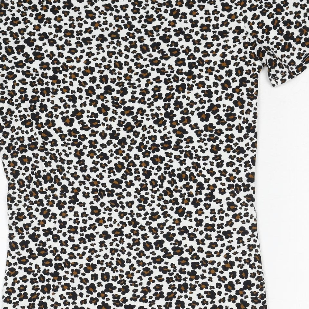 Marks and Spencer Womens Multicoloured Animal Print Cotton Basic T-Shirt Size 6 Crew Neck - Leopard Print