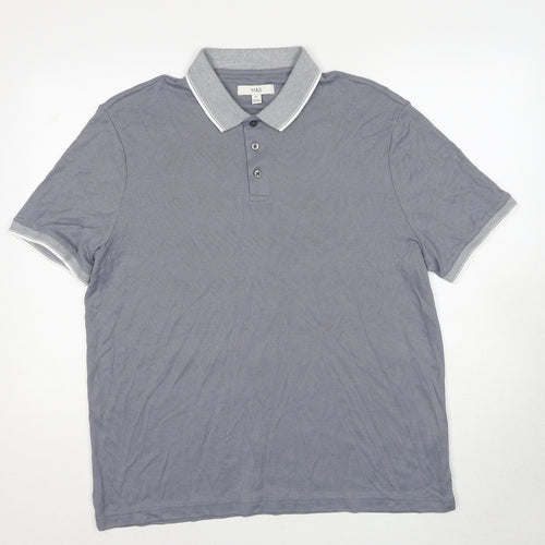 Marks and Spencer Mens Blue Geometric Modal Polo Size XL Collared Pullover