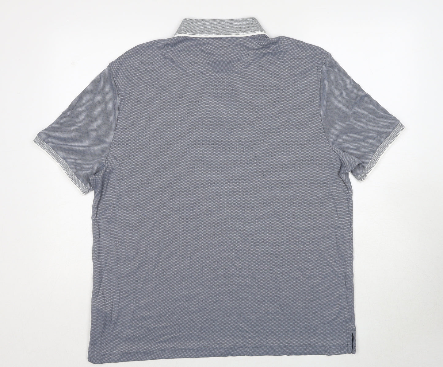 Marks and Spencer Mens Blue Geometric Modal Polo Size XL Collared Pullover