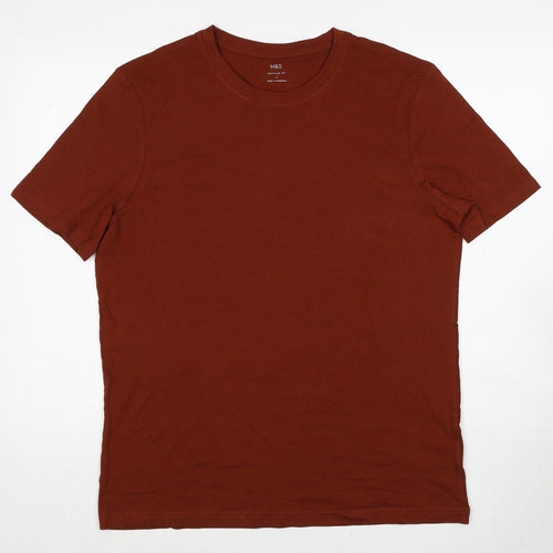 Marks and Spencer Mens Brown Cotton T-Shirt Size L Round Neck