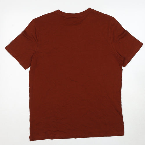 Marks and Spencer Mens Brown Cotton T-Shirt Size L Round Neck