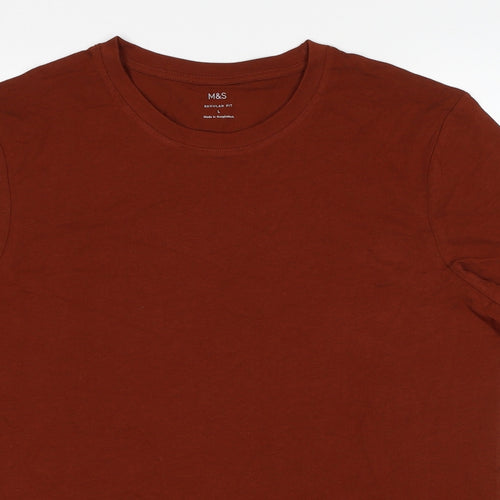 Marks and Spencer Mens Brown Cotton T-Shirt Size L Round Neck