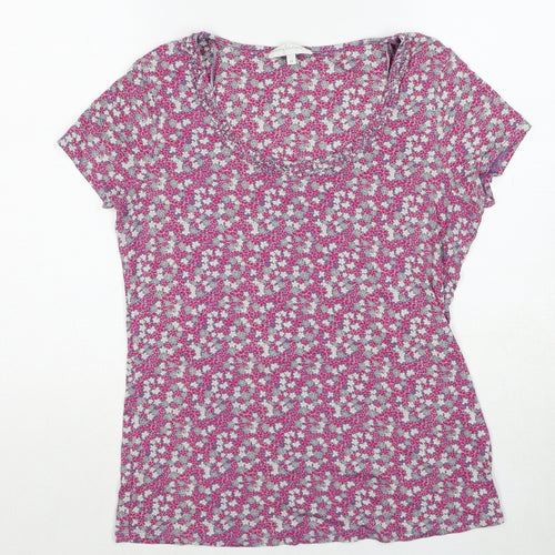 RJR.John Rocha Womens Pink Floral Viscose Basic T-Shirt Size 14 Scoop Neck