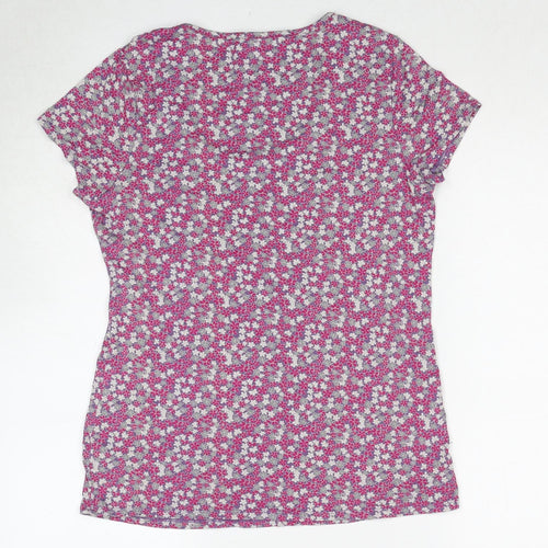 RJR.John Rocha Womens Pink Floral Viscose Basic T-Shirt Size 14 Scoop Neck