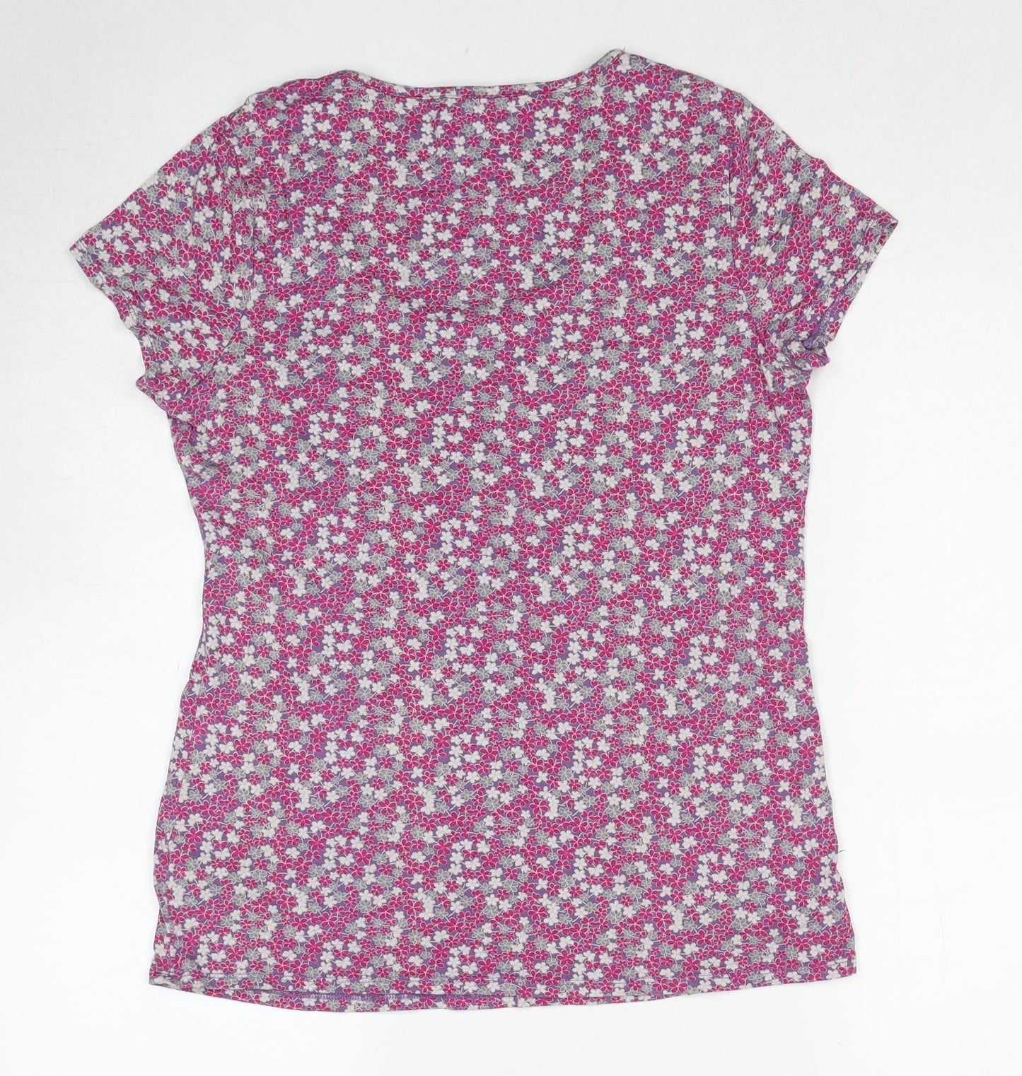 RJR.John Rocha Womens Pink Floral Viscose Basic T-Shirt Size 14 Scoop Neck