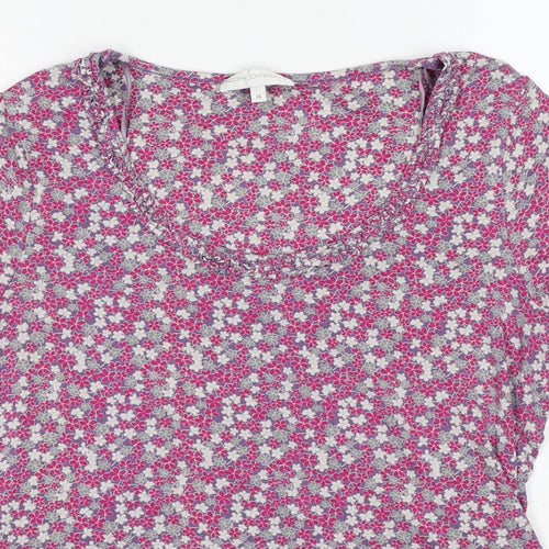 RJR.John Rocha Womens Pink Floral Viscose Basic T-Shirt Size 14 Scoop Neck