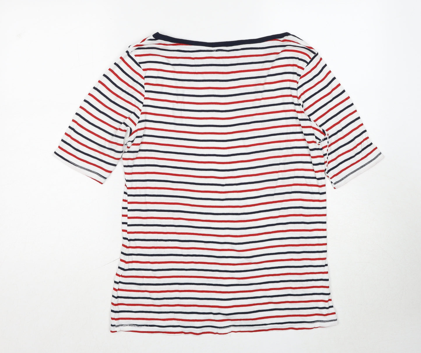 Marks and Spencer Womens Multicoloured Striped Cotton Basic T-Shirt Size 14 Boat Neck