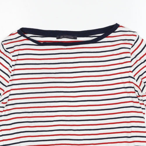 Marks and Spencer Womens Multicoloured Striped Cotton Basic T-Shirt Size 14 Boat Neck