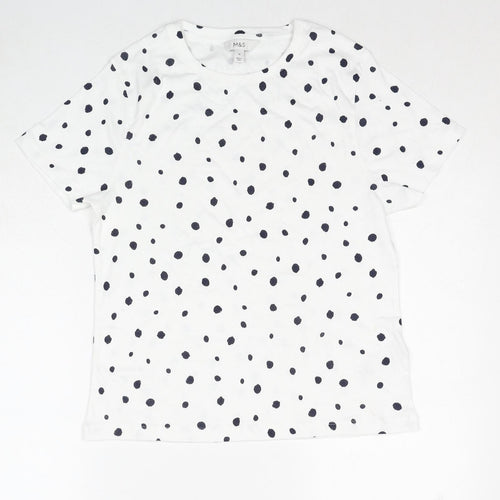 Marks and Spencer Womens White Animal Print Cotton Basic T-Shirt Size 16 Round Neck - Dalmatian Print
