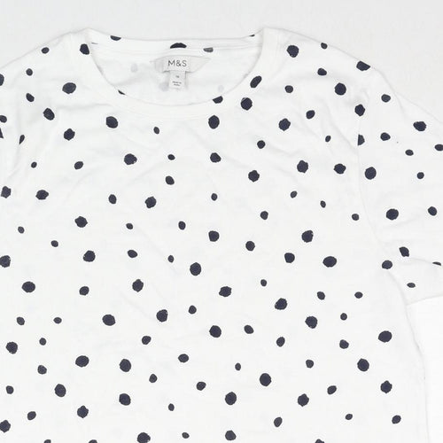 Marks and Spencer Womens White Animal Print Cotton Basic T-Shirt Size 16 Round Neck - Dalmatian Print