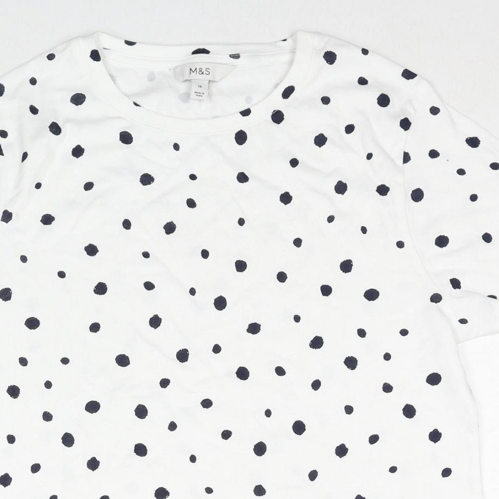 Marks and Spencer Womens White Animal Print Cotton Basic T-Shirt Size 16 Round Neck - Dalmatian Print