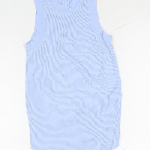Zara Womens Blue Viscose Basic Tank Size M Round Neck - Ribbed
