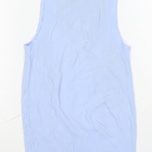 Zara Womens Blue Viscose Basic Tank Size M Round Neck - Ribbed
